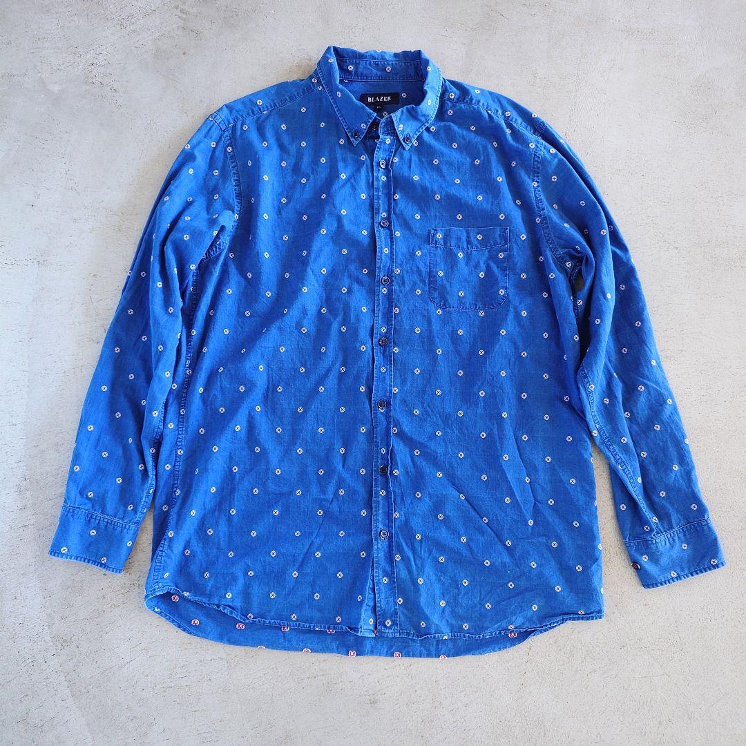 Used Indigo shirts 古着　インディゴ　和柄　小紋柄　シャツ　XXL