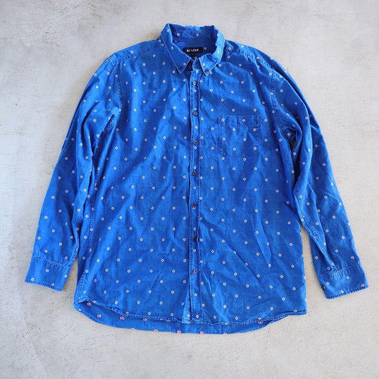 Used Indigo shirts 古着　インディゴ　和柄　小紋柄　シャツ　XXL