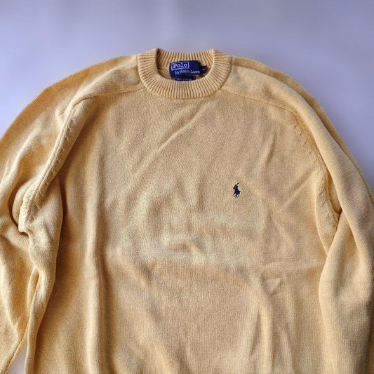 90s poloralphlauren cotton knit yellow M