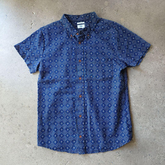 OLDNAVY indigo 抜染　print shirts M