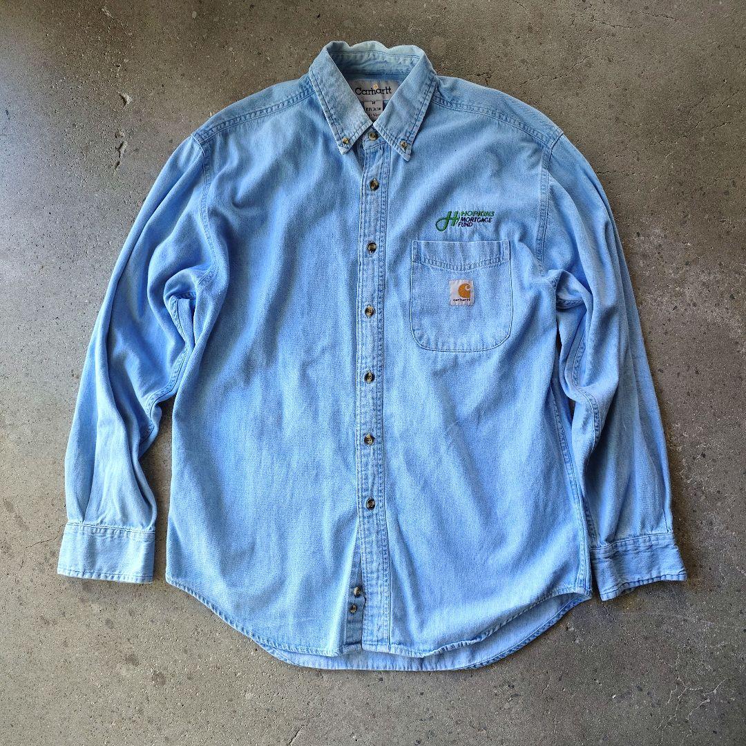 carhartt denim work shirts logo カーハート　ユーズド　デニム　ワンポイントロゴ　　シャツ　M