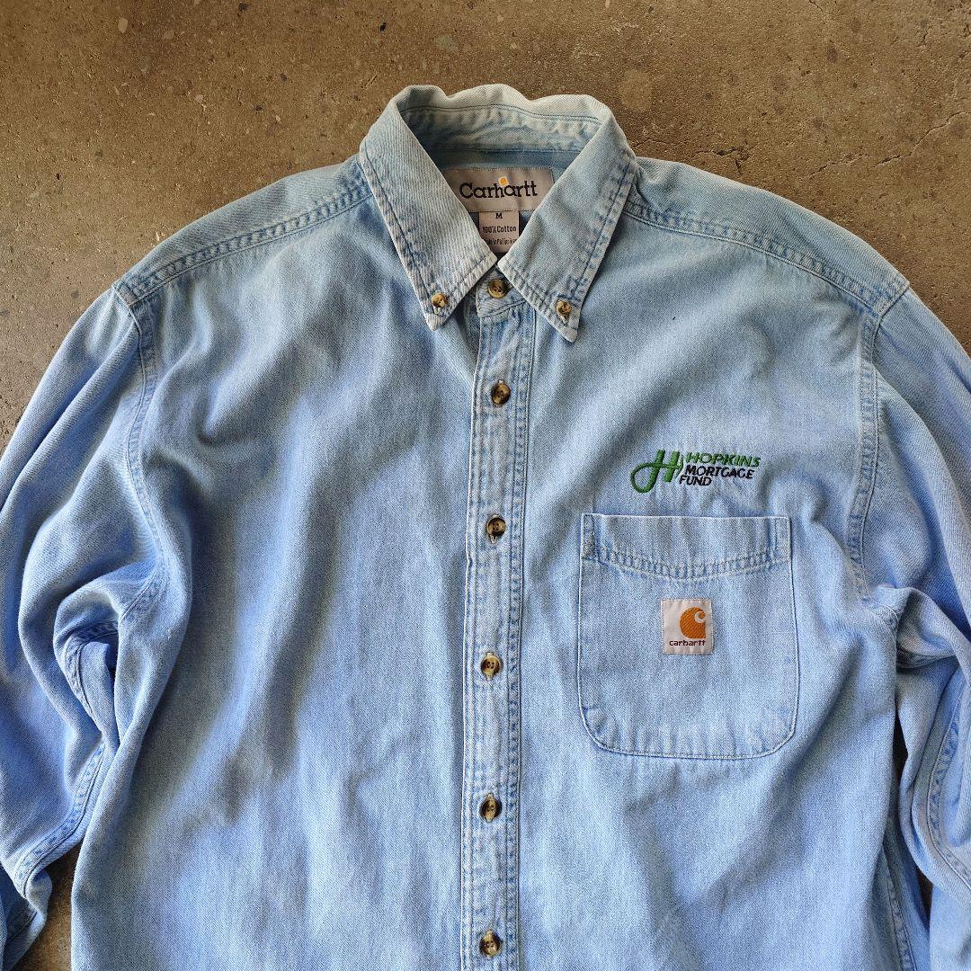 carhartt denim work shirts logo カーハート　ユーズド　デニム　ワンポイントロゴ　　シャツ　M
