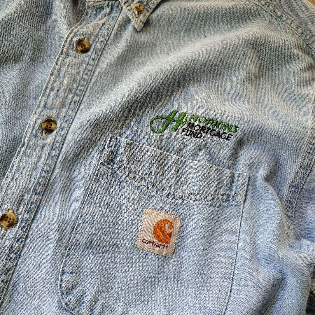 carhartt denim work shirts logo カーハート　ユーズド　デニム　ワンポイントロゴ　　シャツ　M