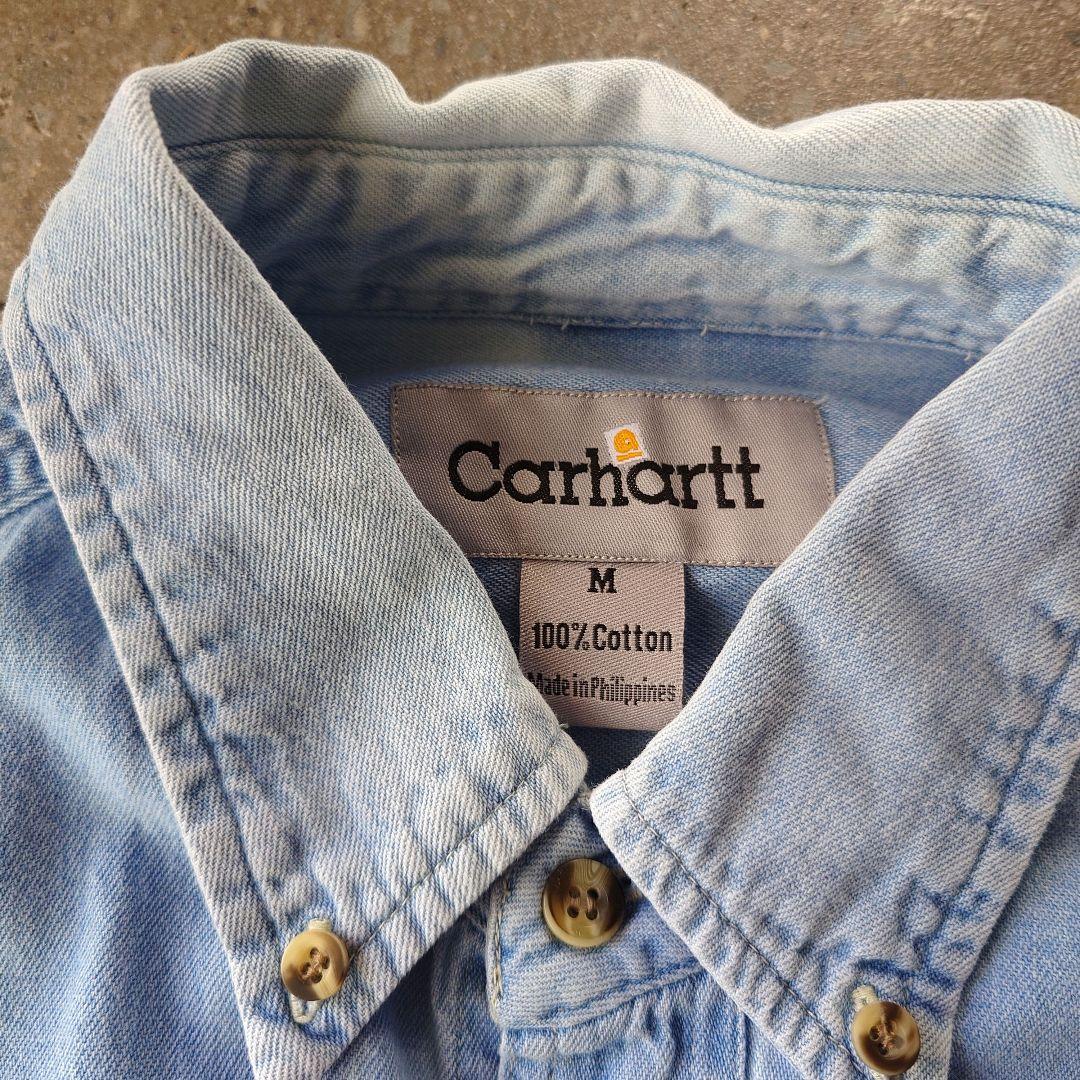 carhartt denim work shirts logo カーハート　ユーズド　デニム　ワンポイントロゴ　　シャツ　M