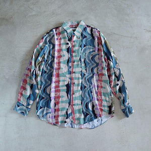 used rayon pattern shirts M　古着レーヨン　総柄　長袖シャツ
