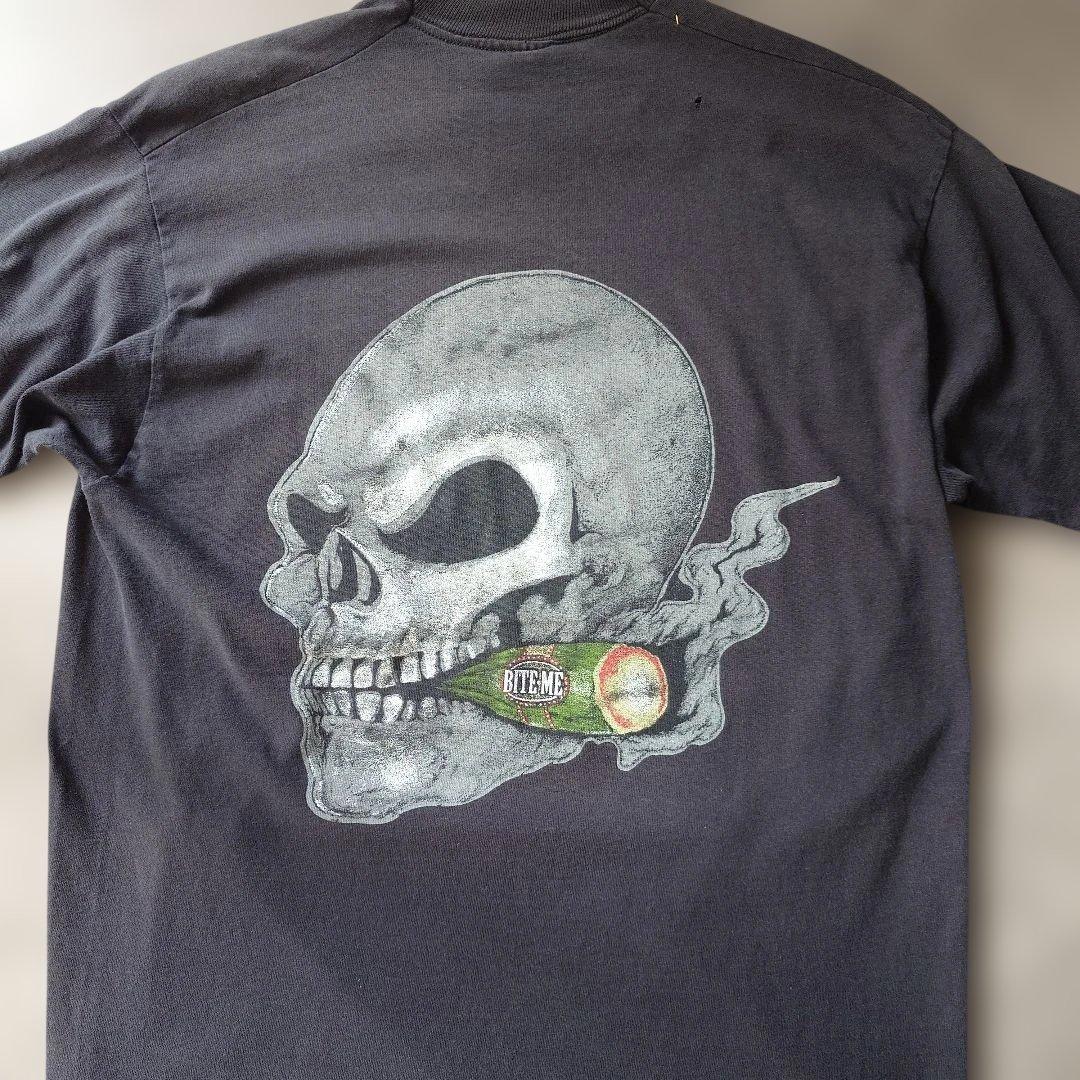 90s single BITE ME skull tee L