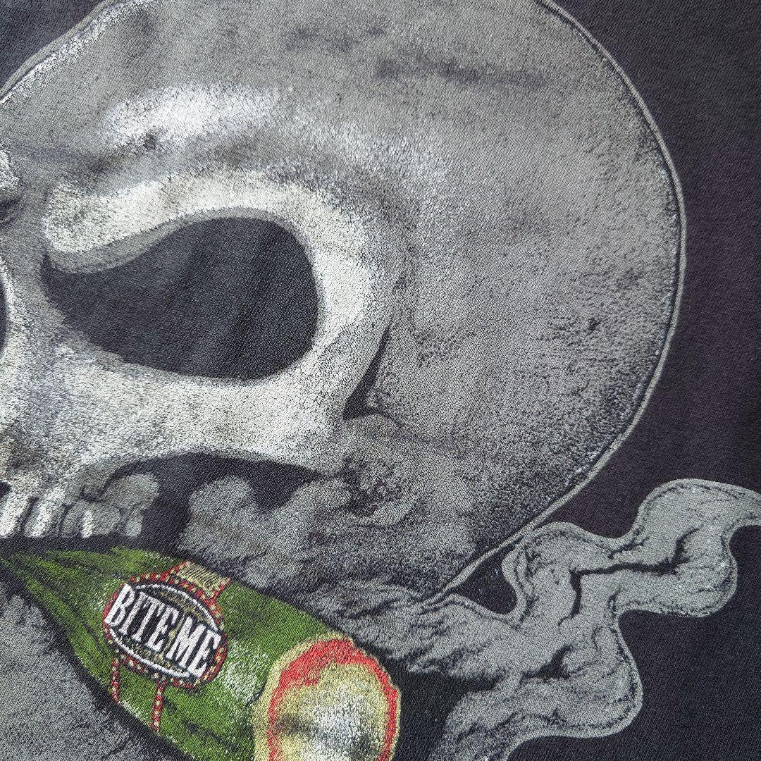 90s single BITE ME skull tee L