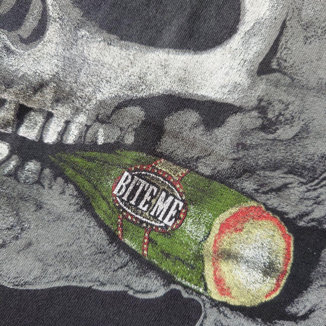 90s single BITE ME skull tee L