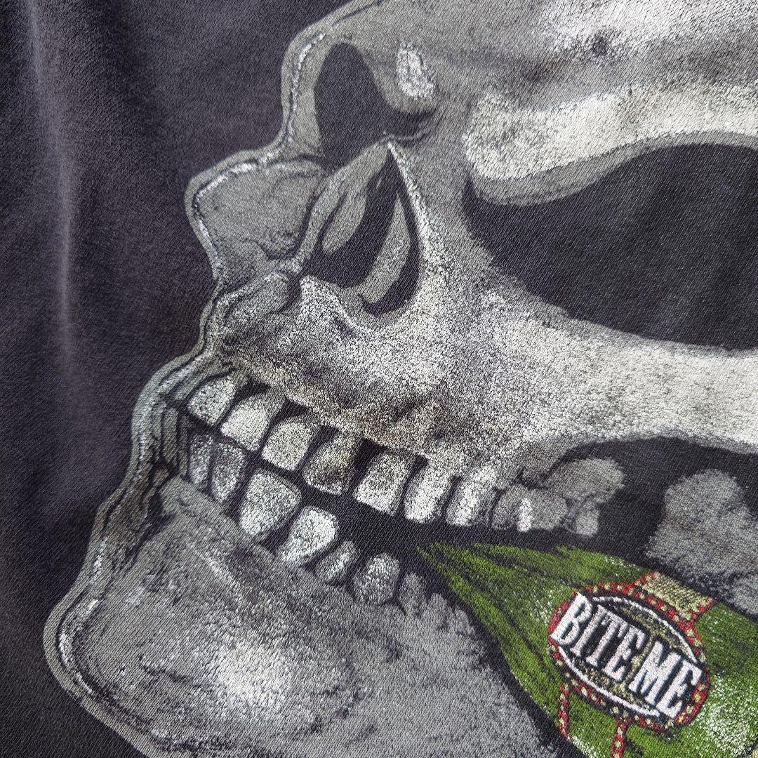 90s single BITE ME skull tee L