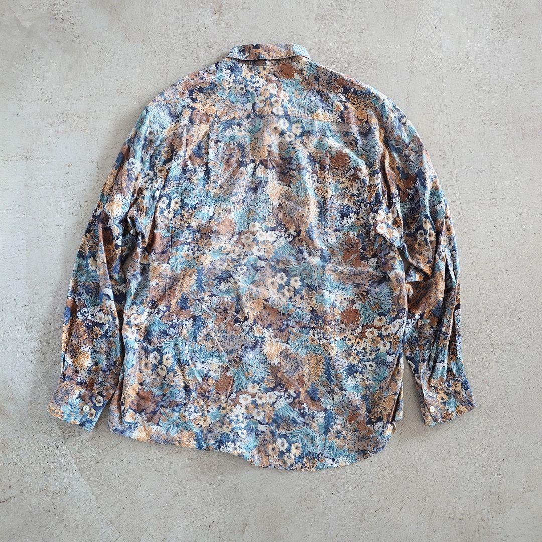 Used Rayon flower print shirts 古着　レーヨン　花柄　フラワープリント　比翼シャツ　L~XL