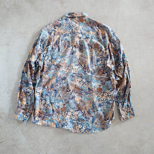 Used Rayon flower print shirts 古着　レーヨン　花柄　フラワープリント　比翼シャツ　L~XL