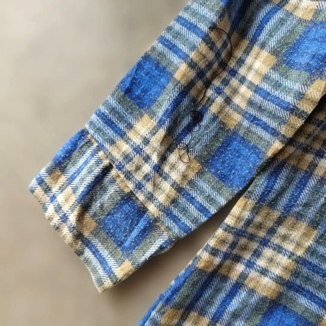 70s SEARS print flannel shirts blue 15-15 1/2
