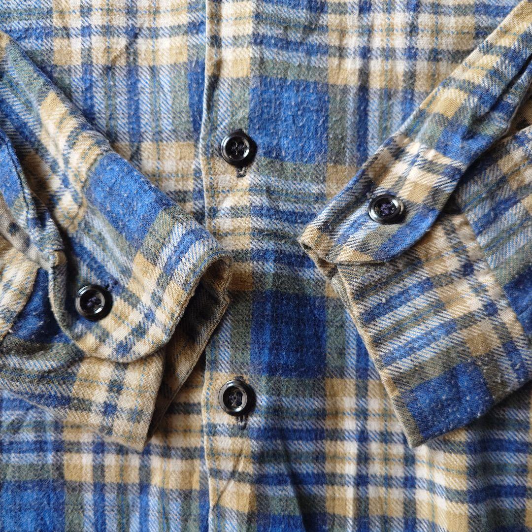 70s SEARS print flannel shirts blue 15-15 1/2