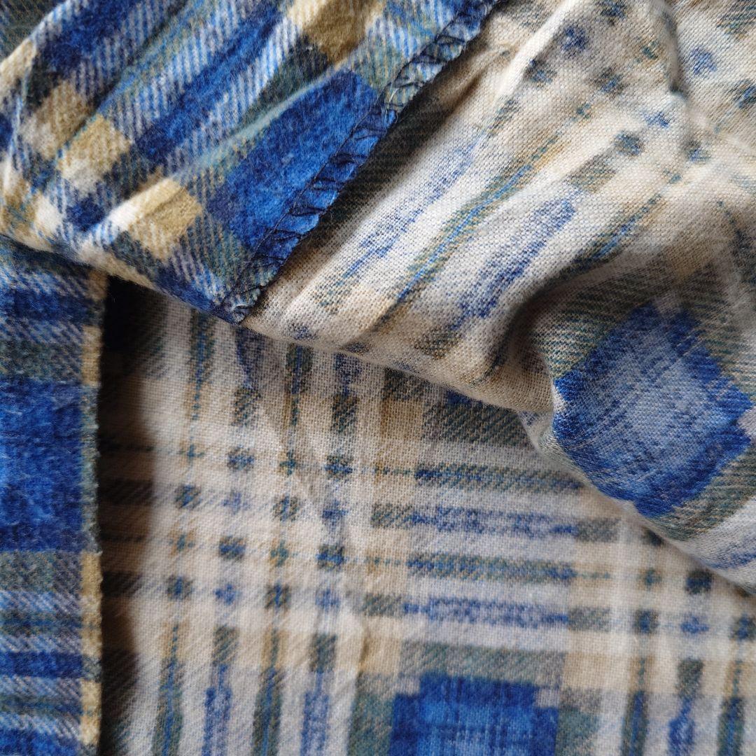 70s SEARS print flannel shirts blue 15-15 1/2