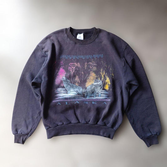 90s ALASKA wolf sweat L USA