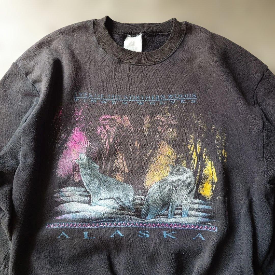 90s ALASKA wolf sweat L USA