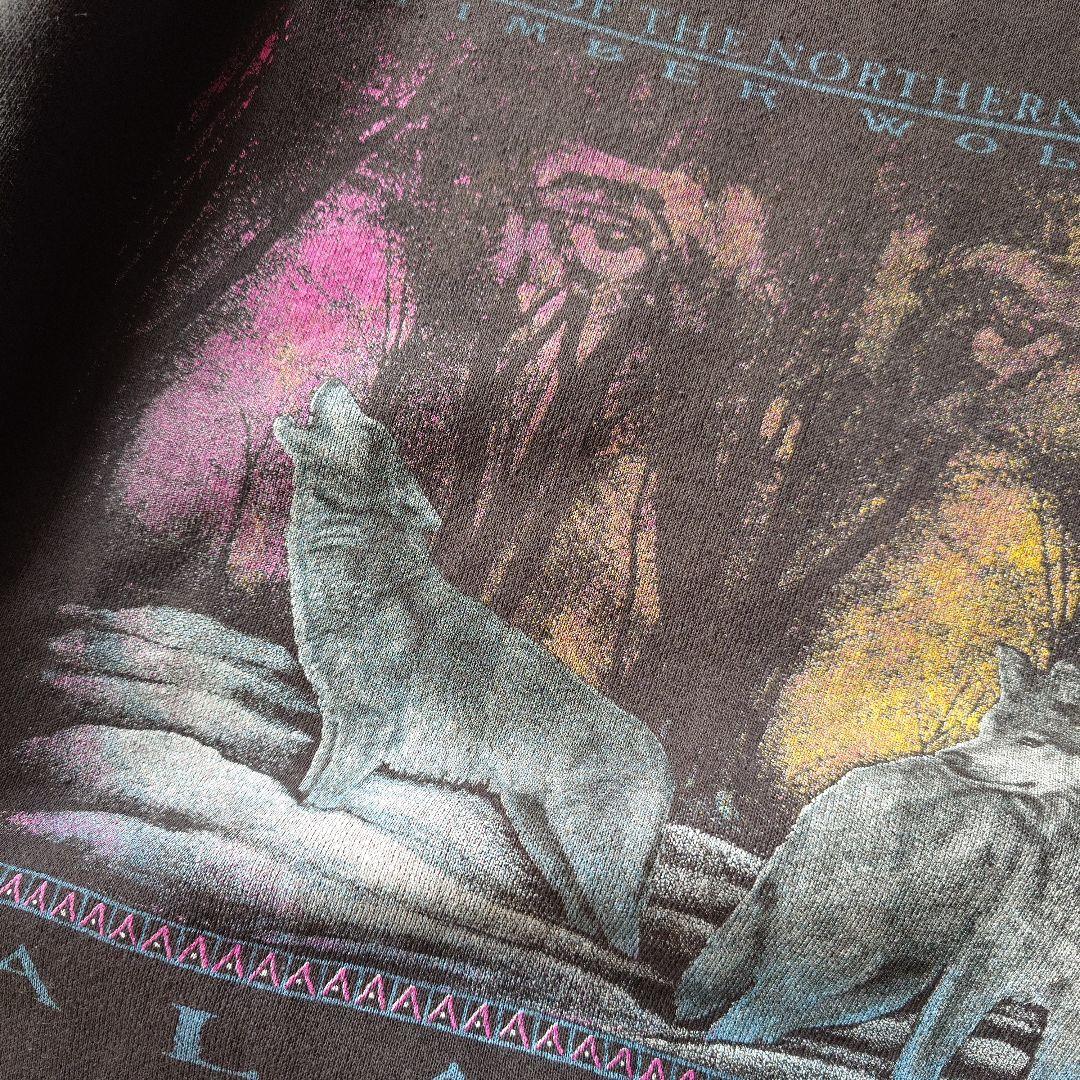 90s ALASKA wolf sweat L USA