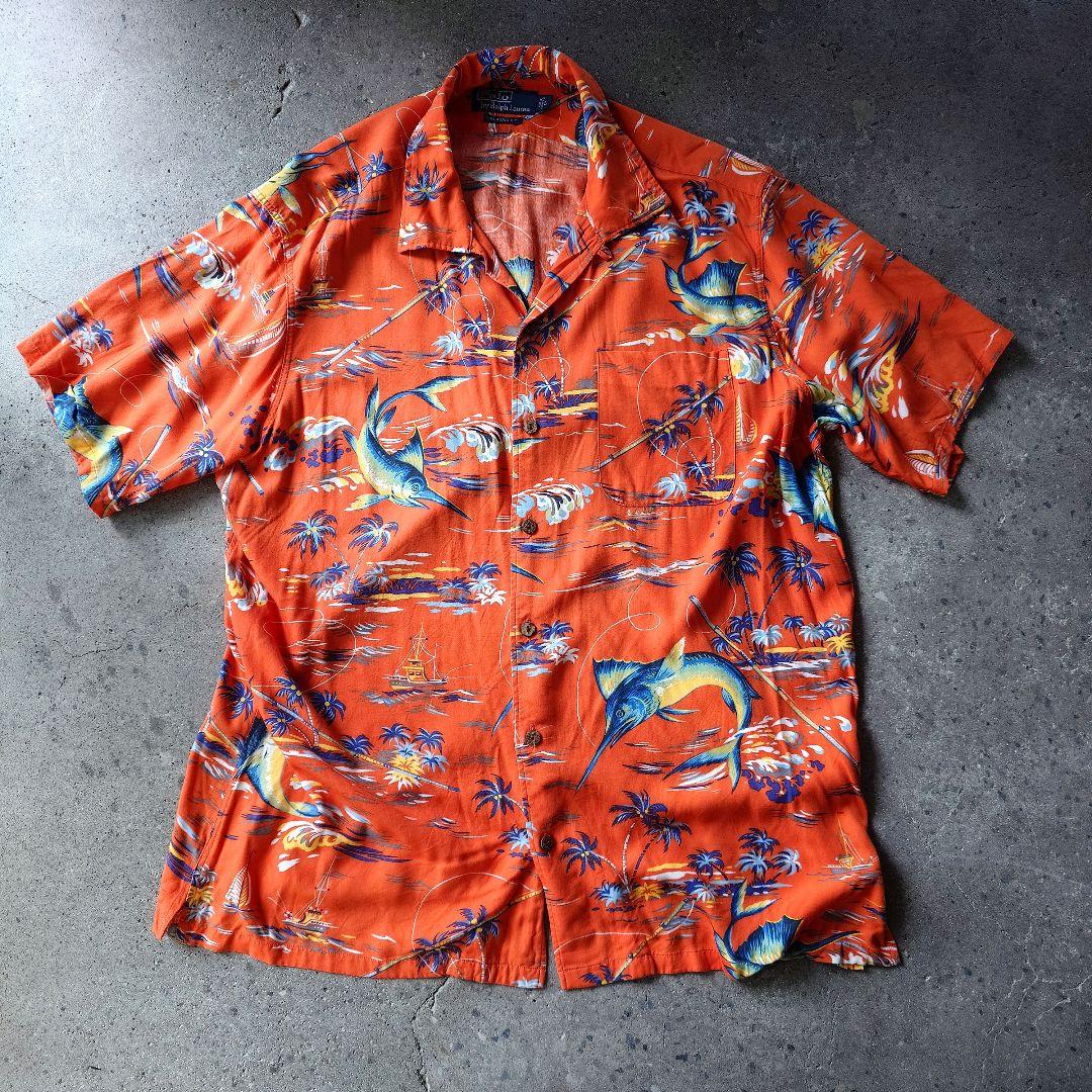 90s poloralphlauren rayon aloha shirts L