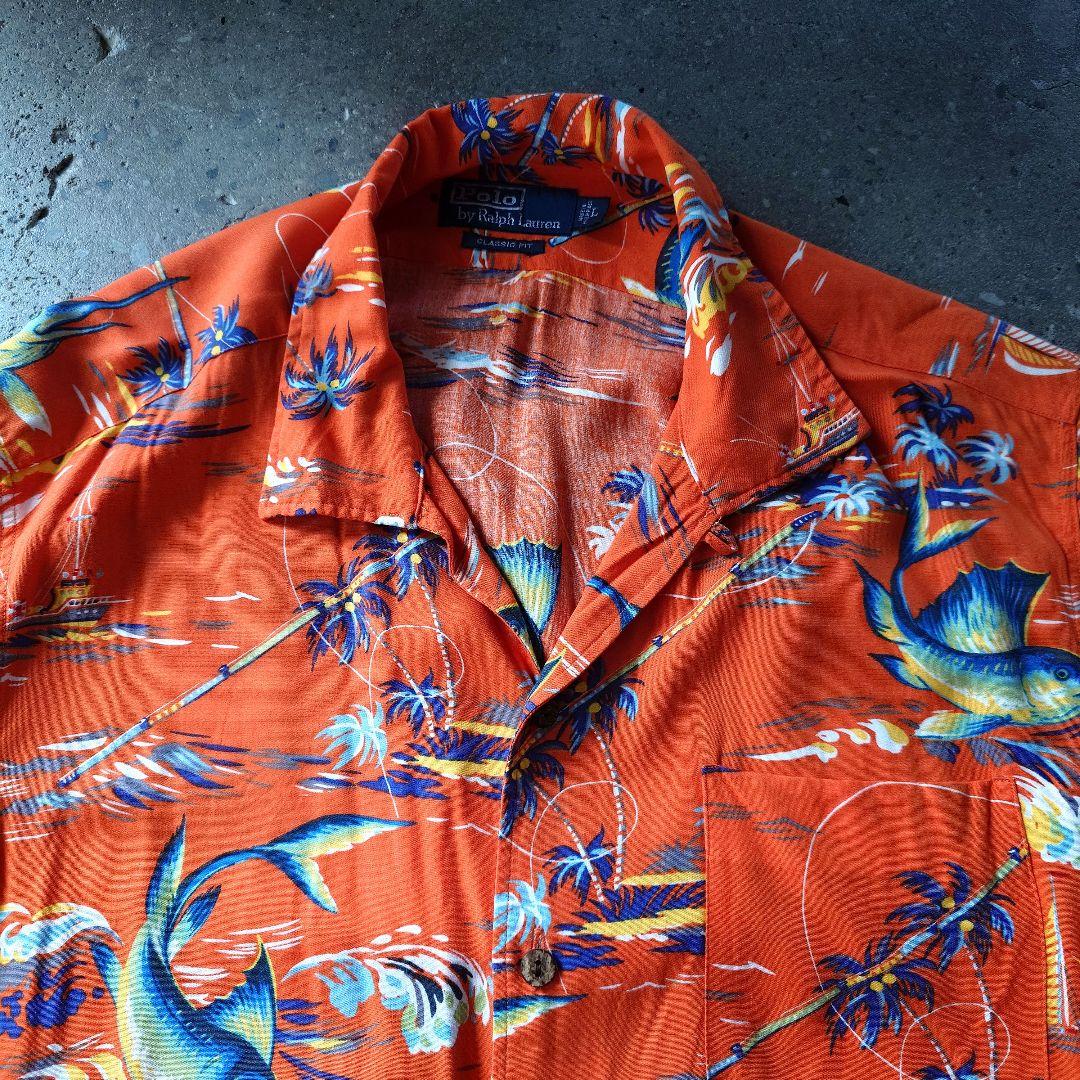 90s poloralphlauren rayon aloha shirts L