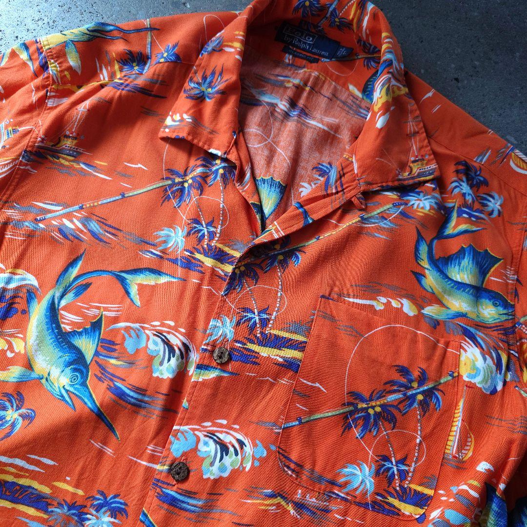 90s poloralphlauren rayon aloha shirts L