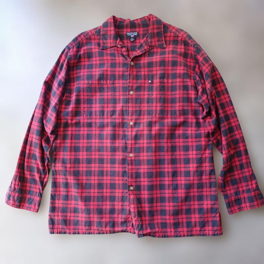 POLO JEANS open collar block check shirts M
