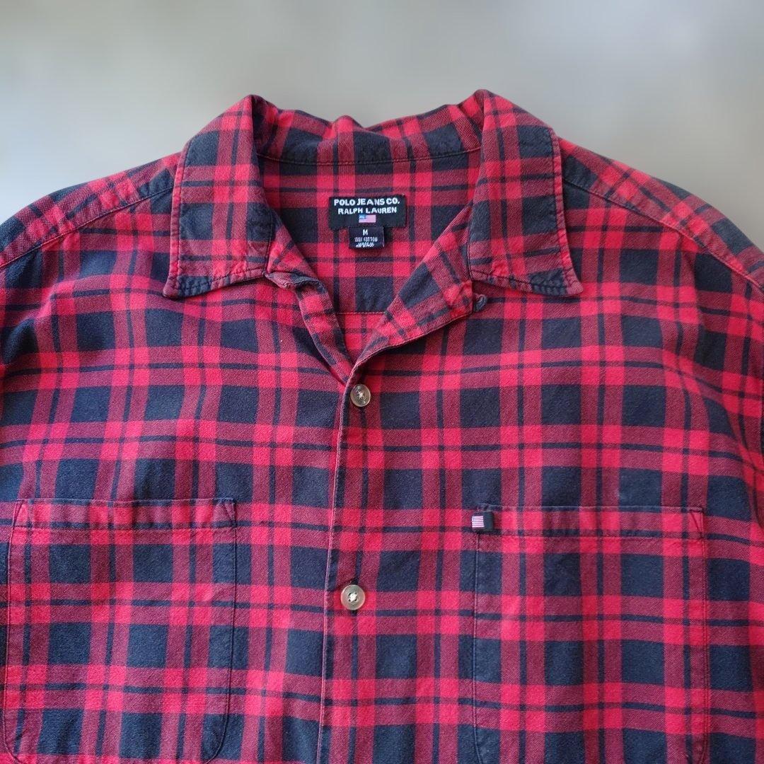 POLO JEANS open collar block check shirts M