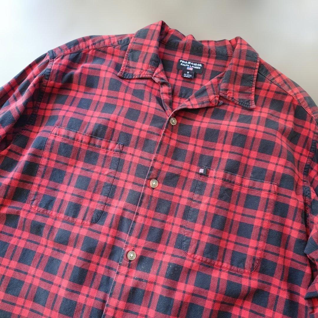 POLO JEANS open collar block check shirts M