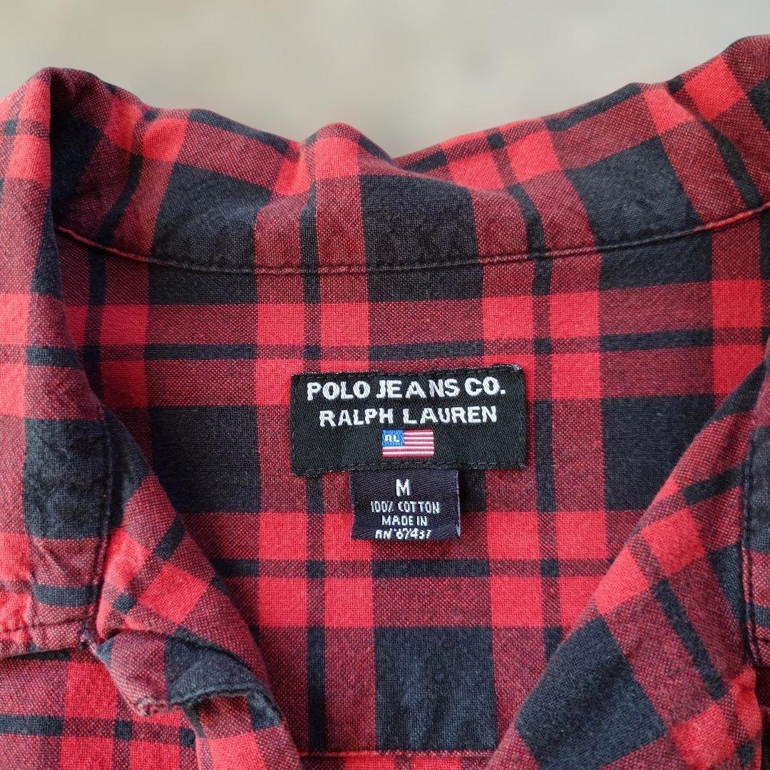 POLO JEANS open collar block check shirts M
