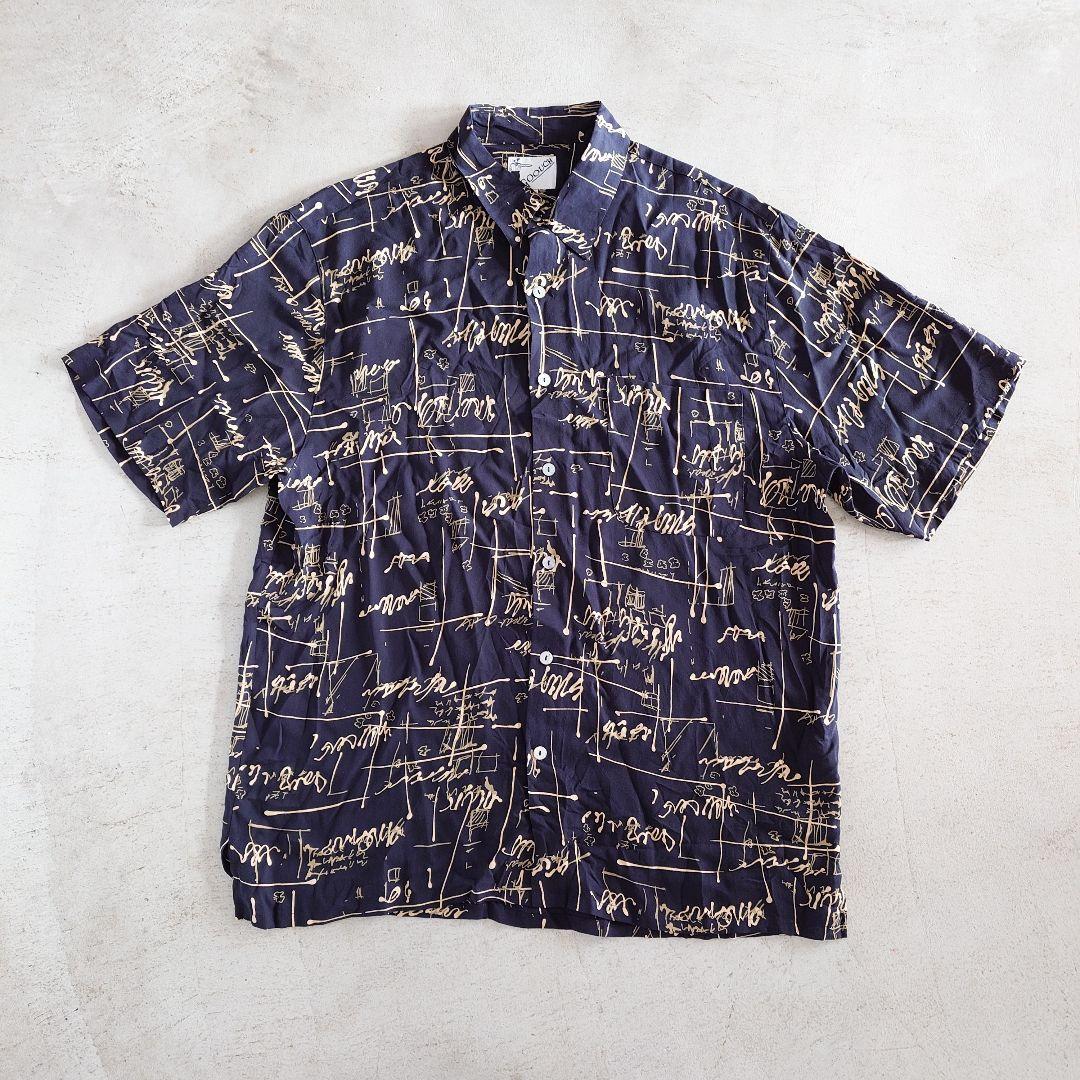 GOOUCH Deadstock open collar shirts グーチ デッドストック レーヨンシャツ　柄シャツ　黒