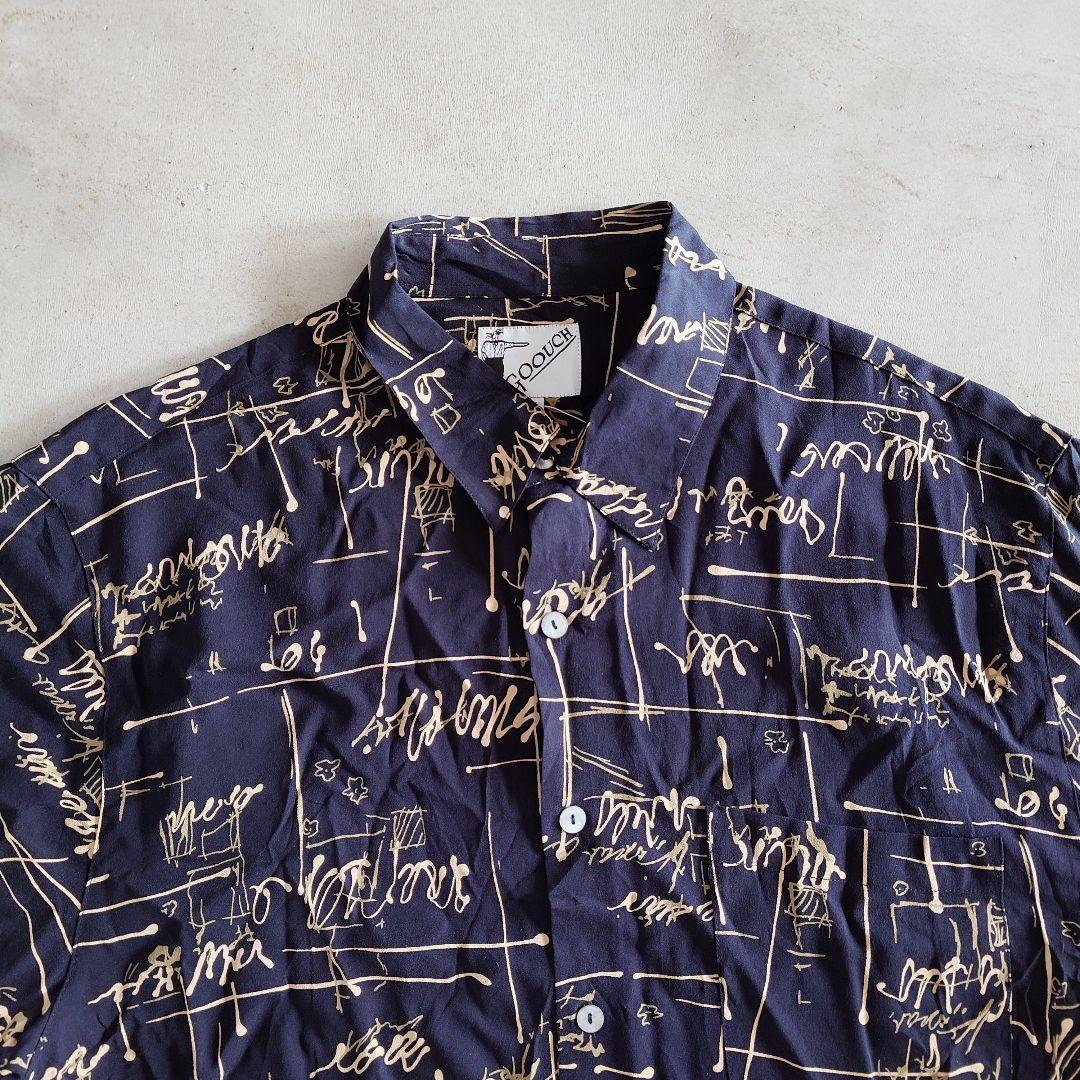 GOOUCH Deadstock open collar shirts グーチ デッドストック レーヨンシャツ　柄シャツ　黒