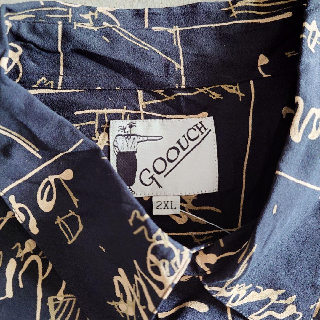 GOOUCH Deadstock open collar shirts グーチ デッドストック レーヨンシャツ　柄シャツ　黒