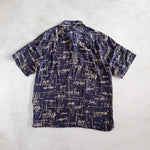 画像をギャラリービューアに読み込む, GOOUCH Deadstock open collar shirts グーチ デッドストック レーヨンシャツ　柄シャツ　黒
