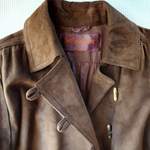 Old yves saint lauren women leather coat M オールド　イヴ・サンローラン　ヌバック　レザー　トレンチコート　M