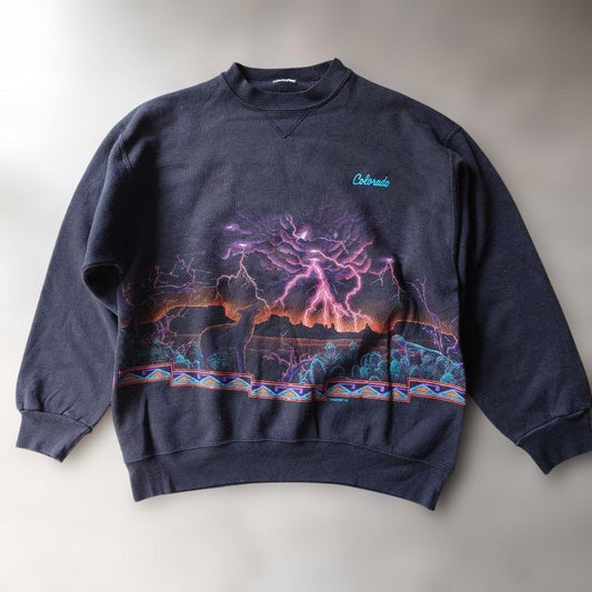 90s wolf thunder print sweat