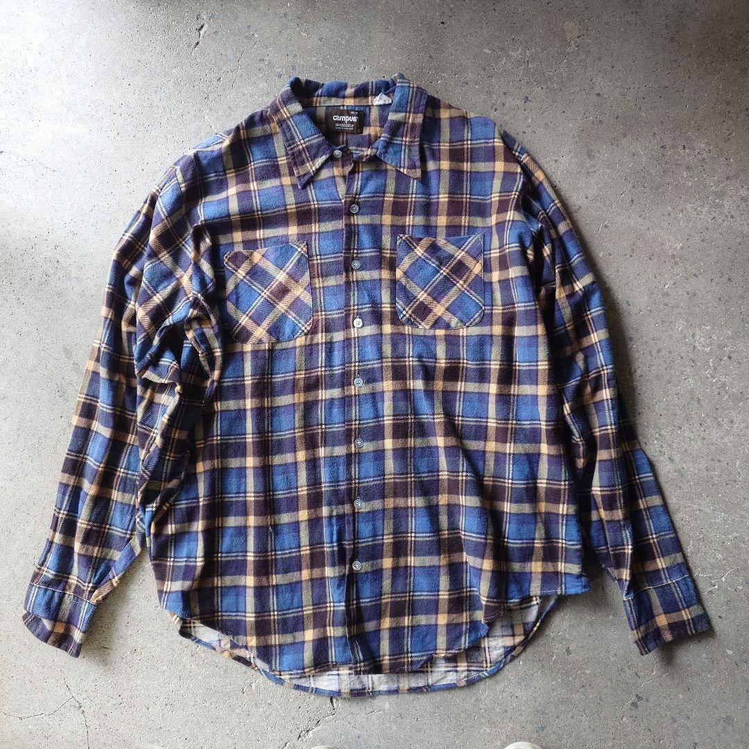 80s CAMPUS print flannel shirts XL