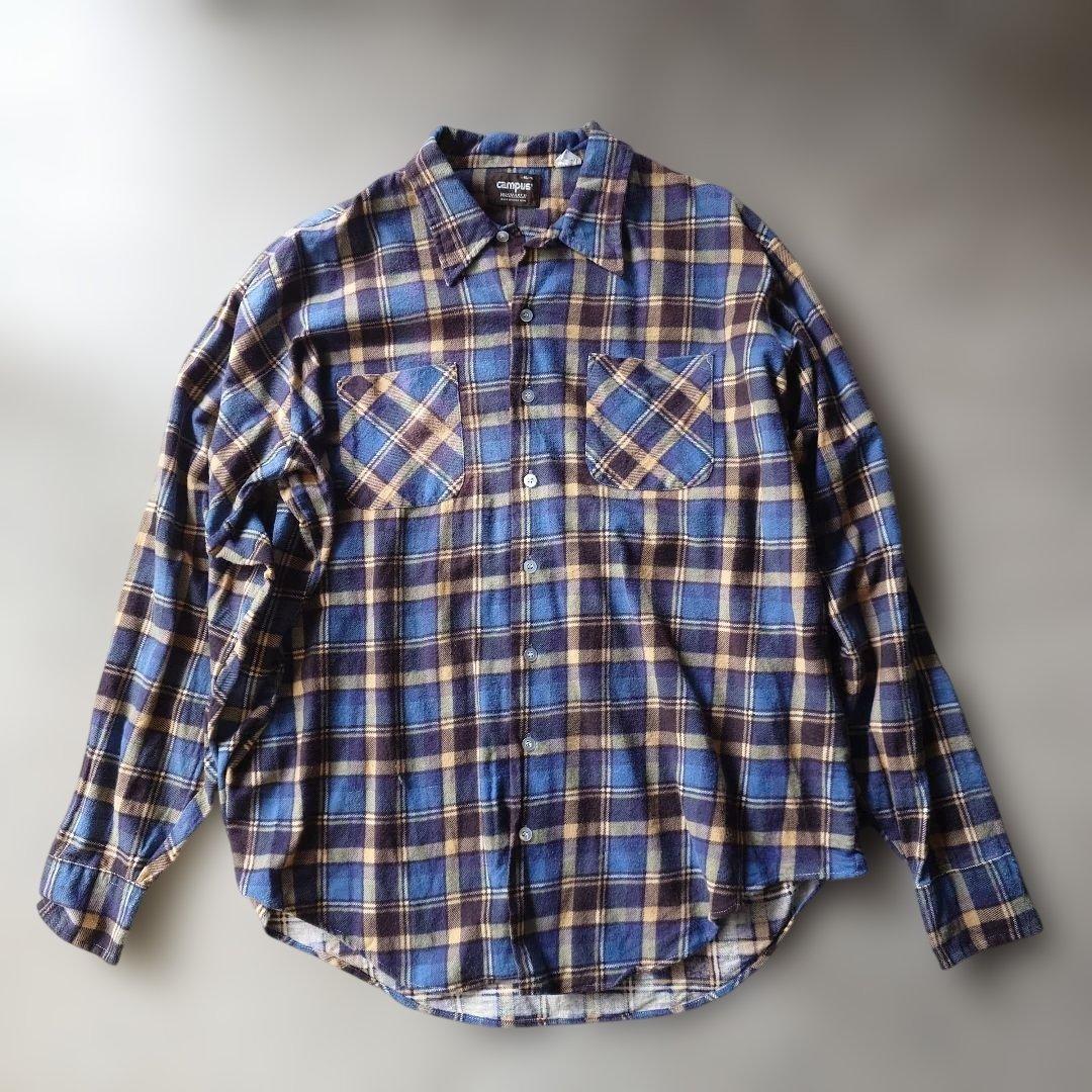 80s CAMPUS print flannel shirts XL
