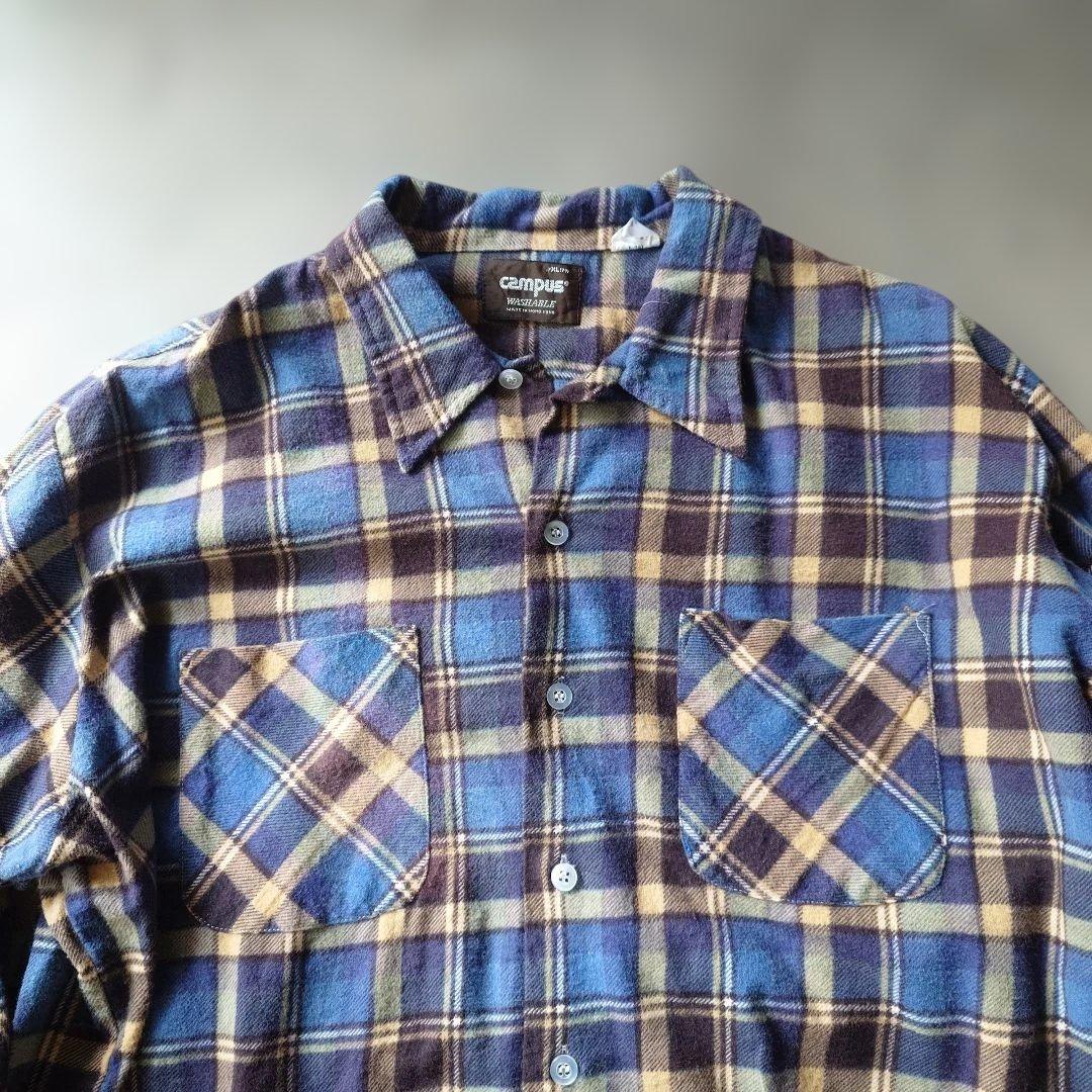 80s CAMPUS print flannel shirts XL