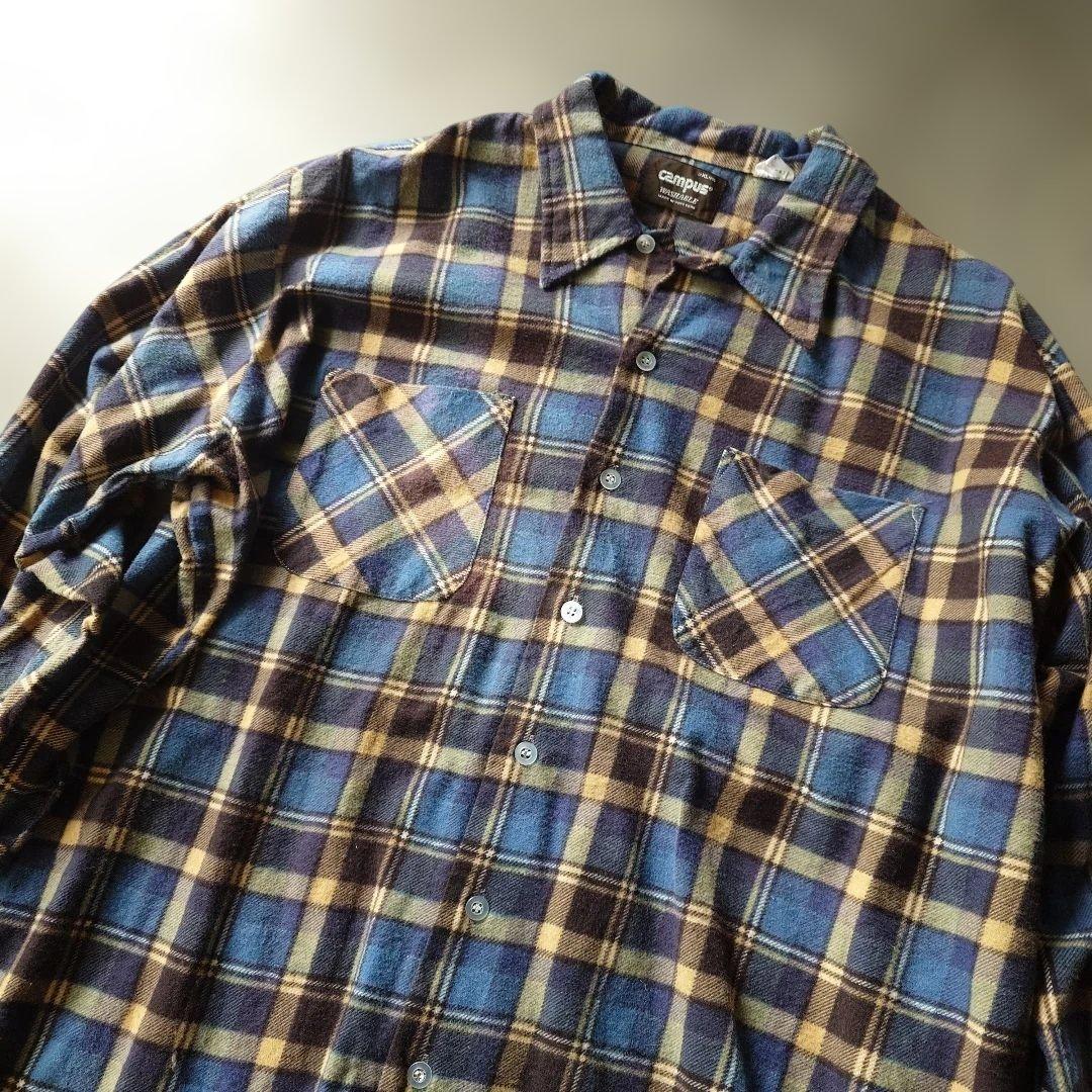 80s CAMPUS print flannel shirts XL