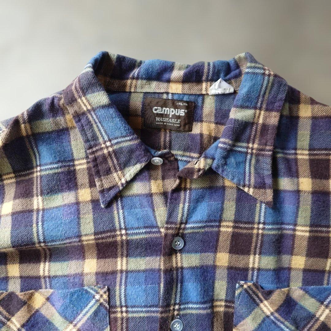 80s CAMPUS print flannel shirts XL
