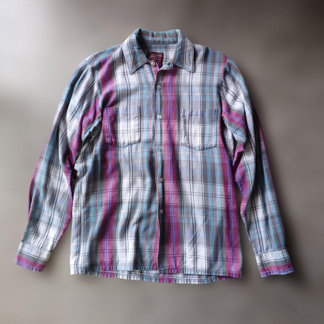 60s open collar board shirts flannel shirts made in USA sz M