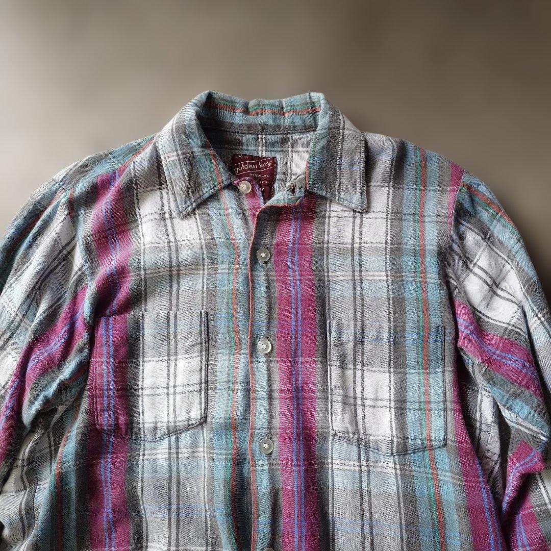 60s open collar board shirts flannel shirts made in USA sz M