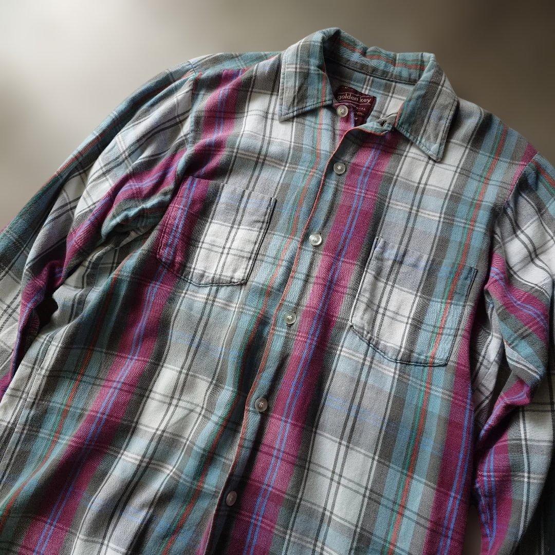 60s open collar board shirts flannel shirts made in USA sz M