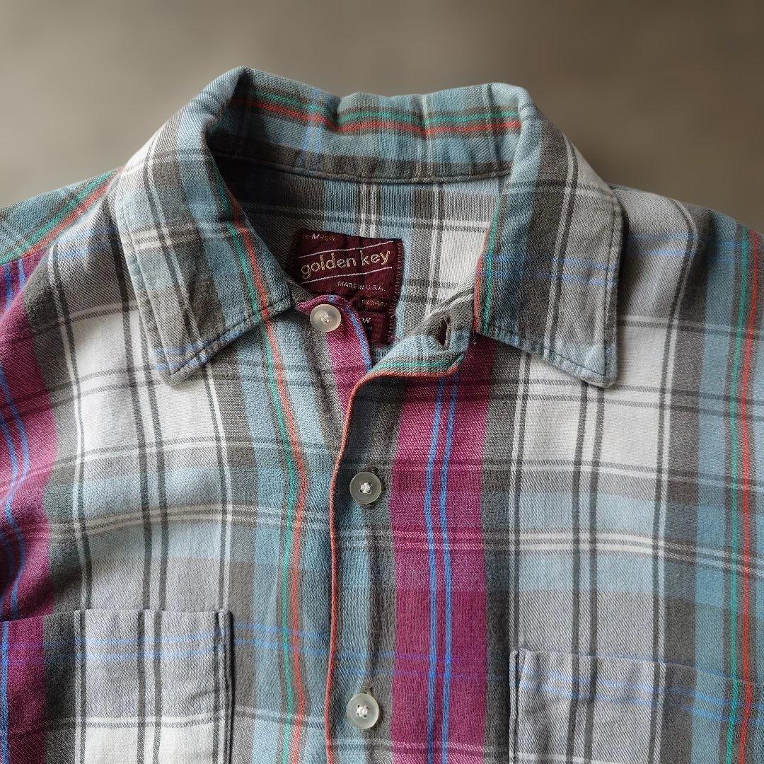 60s open collar board shirts flannel shirts made in USA sz M