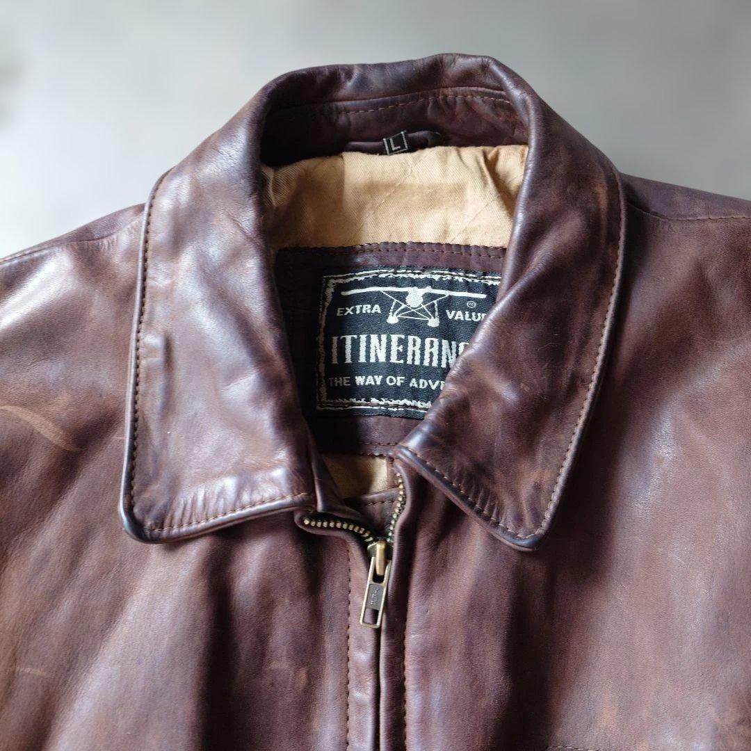 itinerance cowhide military trucker leather jacket L