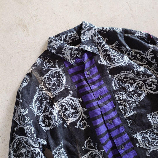 GOOUCH LINEN SHIRTS  グーチ デッドストック 麻シャツ　柄シャツ　切り替えデザイン
