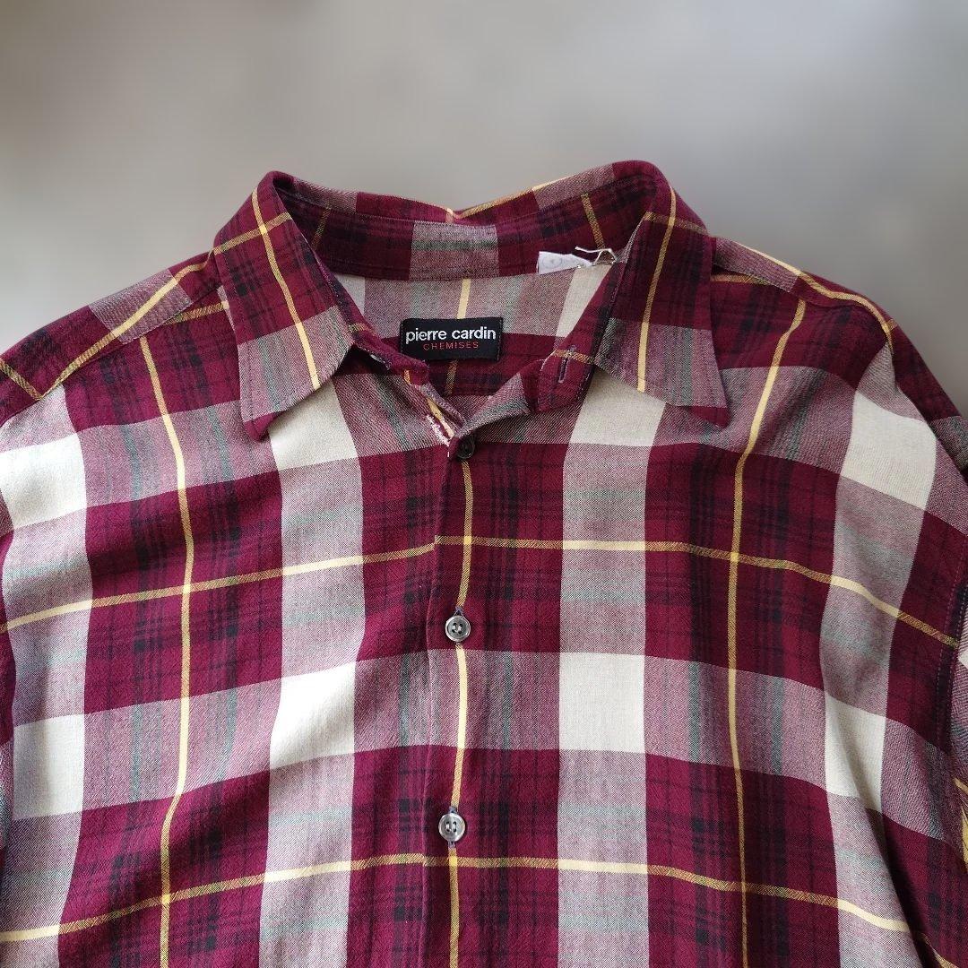 70s pierre cardan rayon open collar shirts L