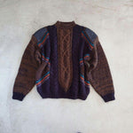 画像をギャラリービューアに読み込む, Used Leather Patch Knit 古着　ユーズド　レザーパッチ　デザイン　ニット　セーター　Ｌ相当
