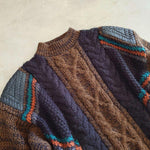 画像をギャラリービューアに読み込む, Used Leather Patch Knit 古着　ユーズド　レザーパッチ　デザイン　ニット　セーター　Ｌ相当
