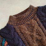 画像をギャラリービューアに読み込む, Used Leather Patch Knit 古着　ユーズド　レザーパッチ　デザイン　ニット　セーター　Ｌ相当
