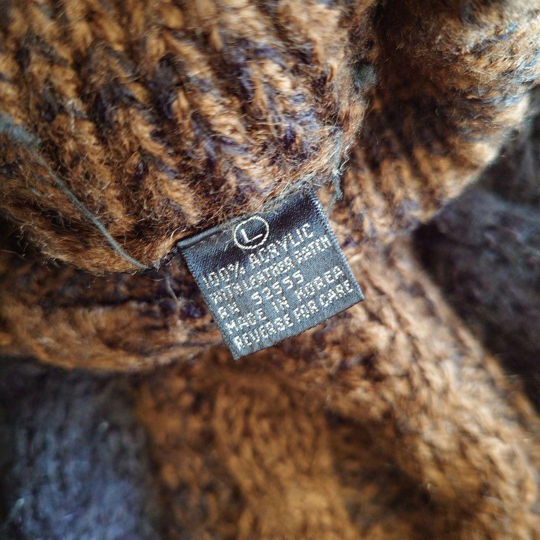 Used Leather Patch Knit 古着　ユーズド　レザーパッチ　デザイン　ニット　セーター　Ｌ相当
